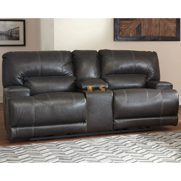 Ashley Furniture McCaskill Leather Power Reclining Sofa in Gray