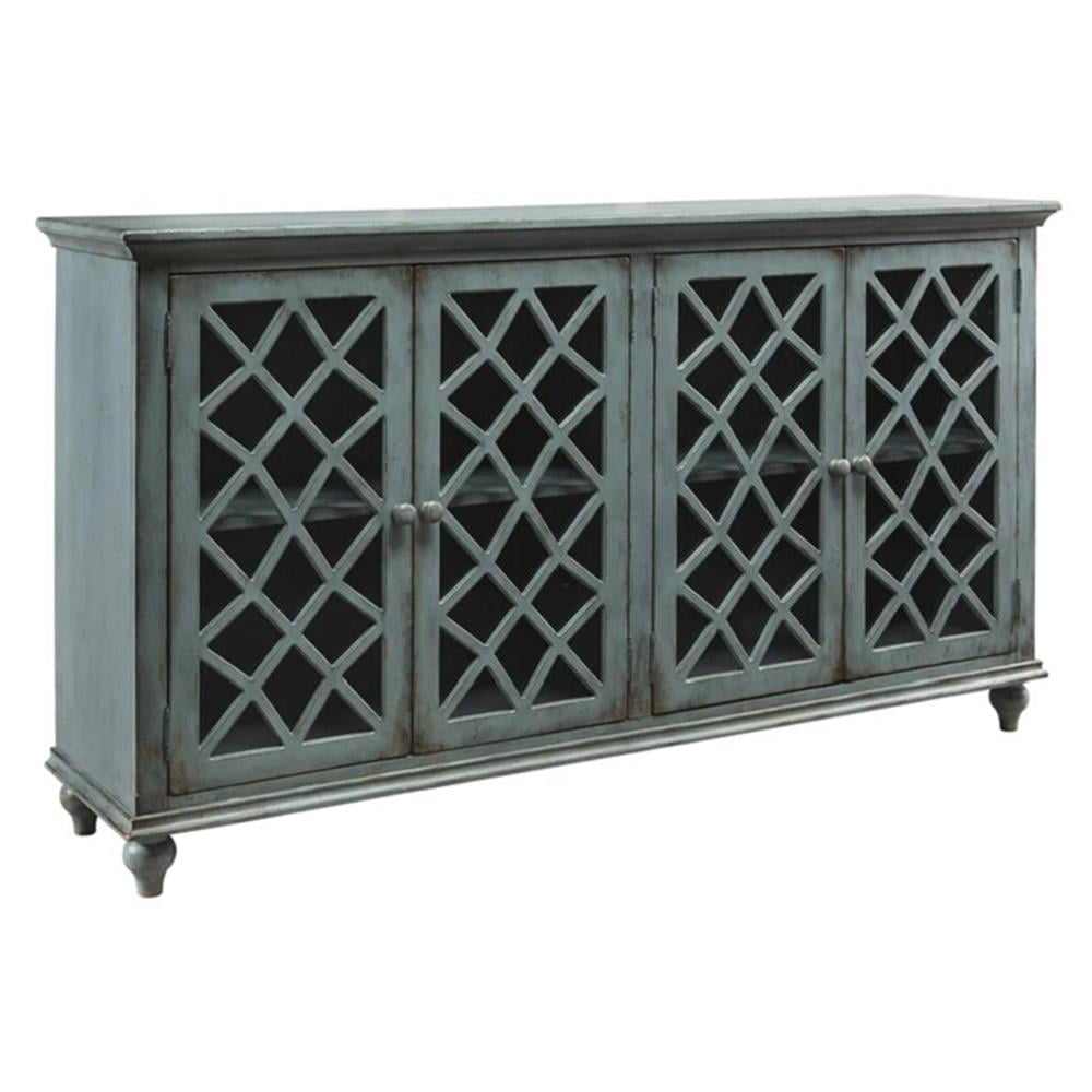 Antique Teal Blue Wood Accent Cabinet with Adjustable Shelving