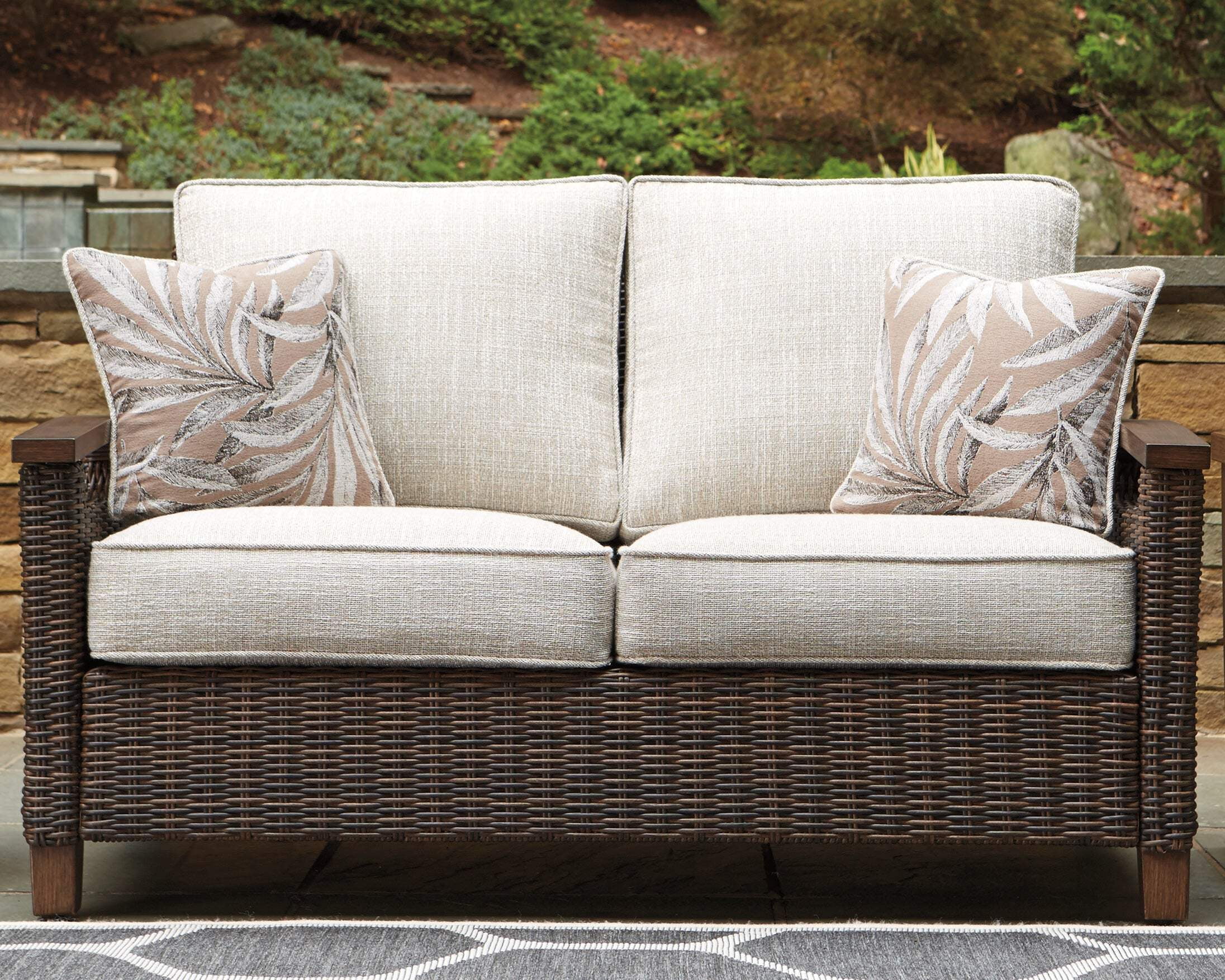 Transitional Beige-Brown Wicker and Metal 58'' Loveseat