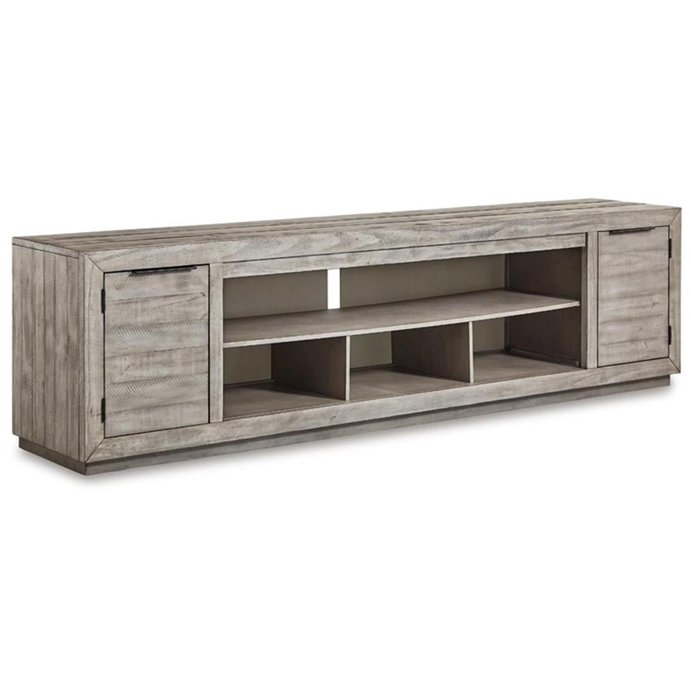 Contemporary Gray 92" TV Stand with Fireplace and Cabinet