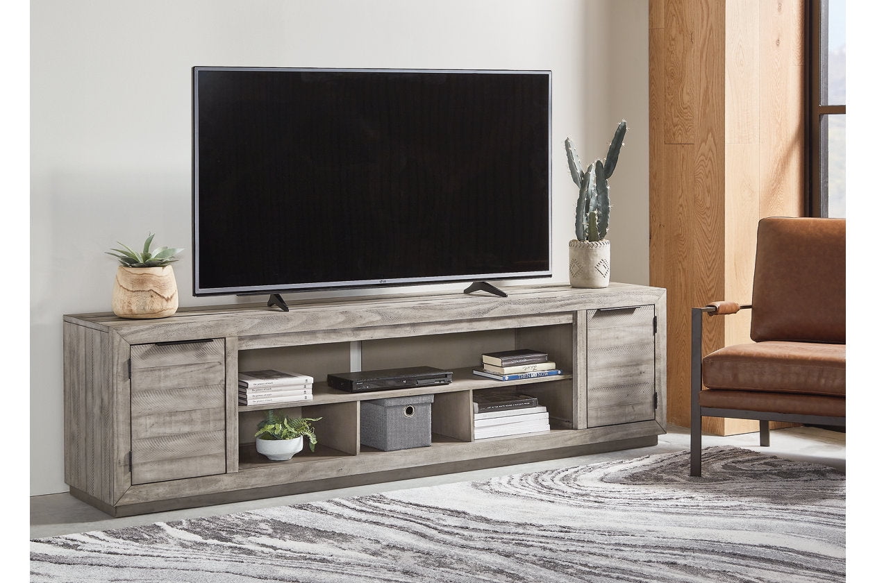 Contemporary Gray 92" TV Stand with Fireplace and Cabinet