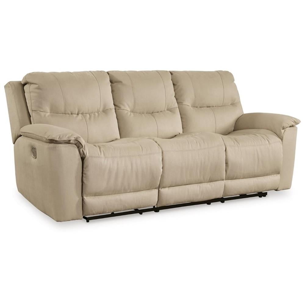 Latte Faux Leather Power Reclining Sofa with Pillow Top Arms
