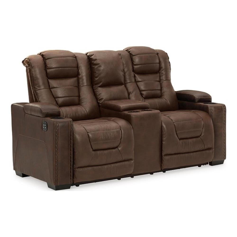 Brown Faux Leather Tufted Power Reclining Loveseat with Storage