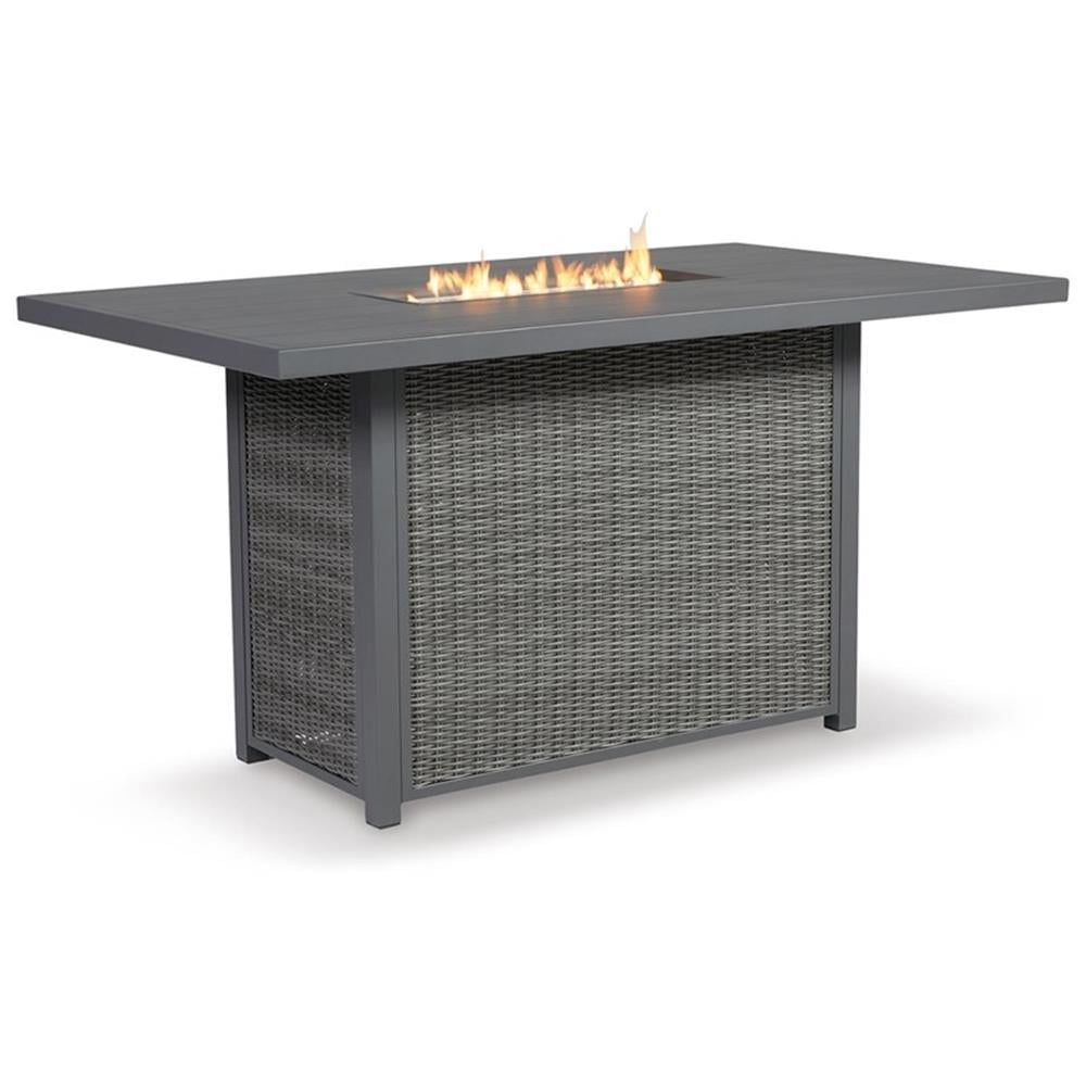 Transitional Gray Aluminum & Resin Wicker Outdoor Fire Pit Bar Table