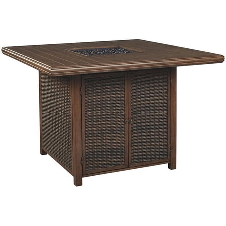 Ashley Furniture Paradise Trail Patio Fire Pit Pub Table in Brown