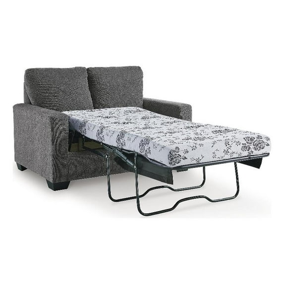 Ashley Furniture Rannis Pewter Twin Sofa Sleeper with memory foam mattress, gray polyester upholstery