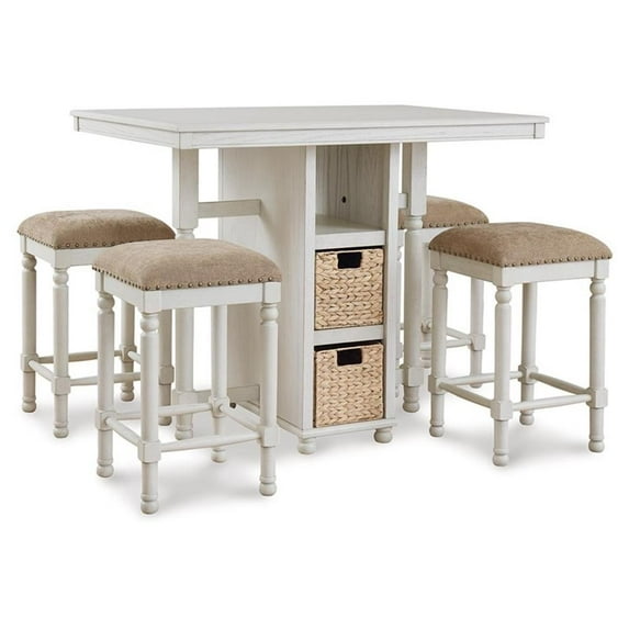 Ashley Furniture Robbinsdale 5-Piece Wood Counter Height Dining Set in White