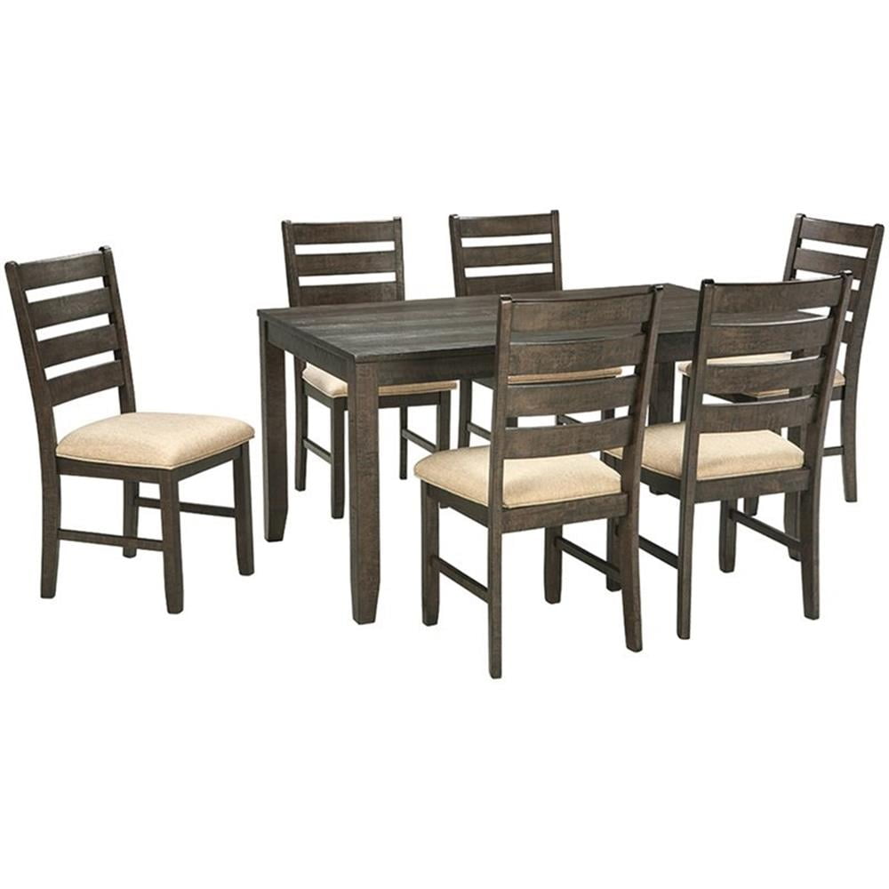 Warm Brown Birch Veneer Formal Dining Set with 6 Chairs