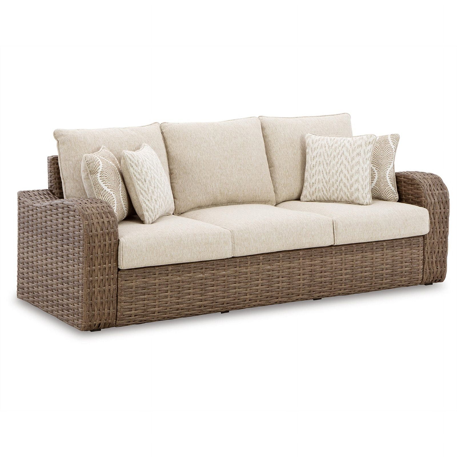 Ashley Furniture Sandy Bloom Outdoor Fabric Sofa with Cushion in Dark Brown