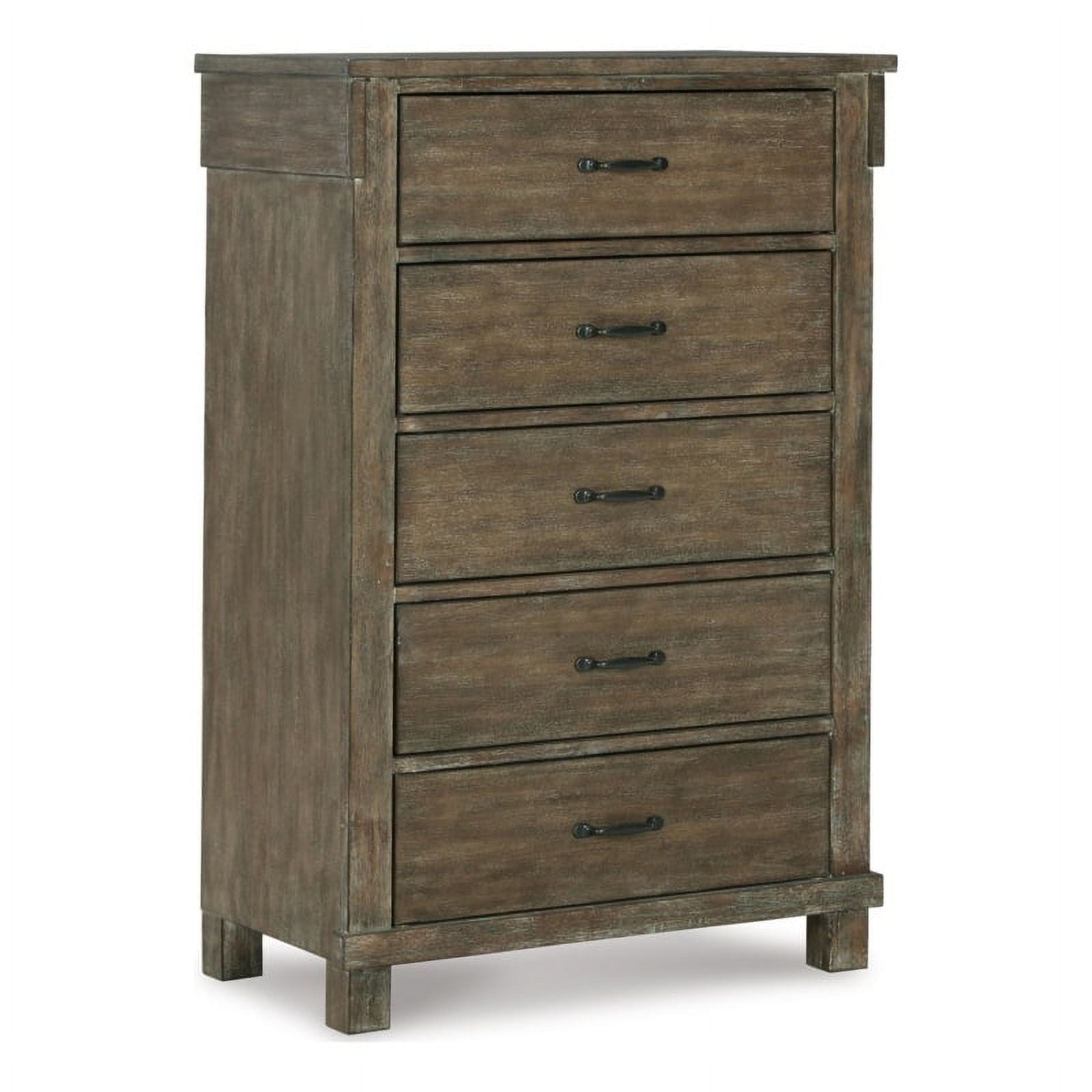 Transitional Shamryn 5-Drawer Chest in Rich Brown with Bronze Pulls