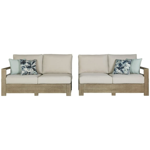 Ashley Furniture Silo Point Outdoor 2-Piece Fabric Loveseat Set in Light Brown