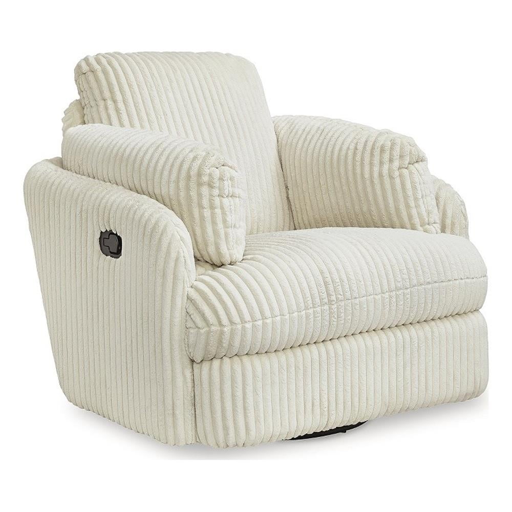 Ivory Corduroy Swivel Glider Recliner with Metal Frame