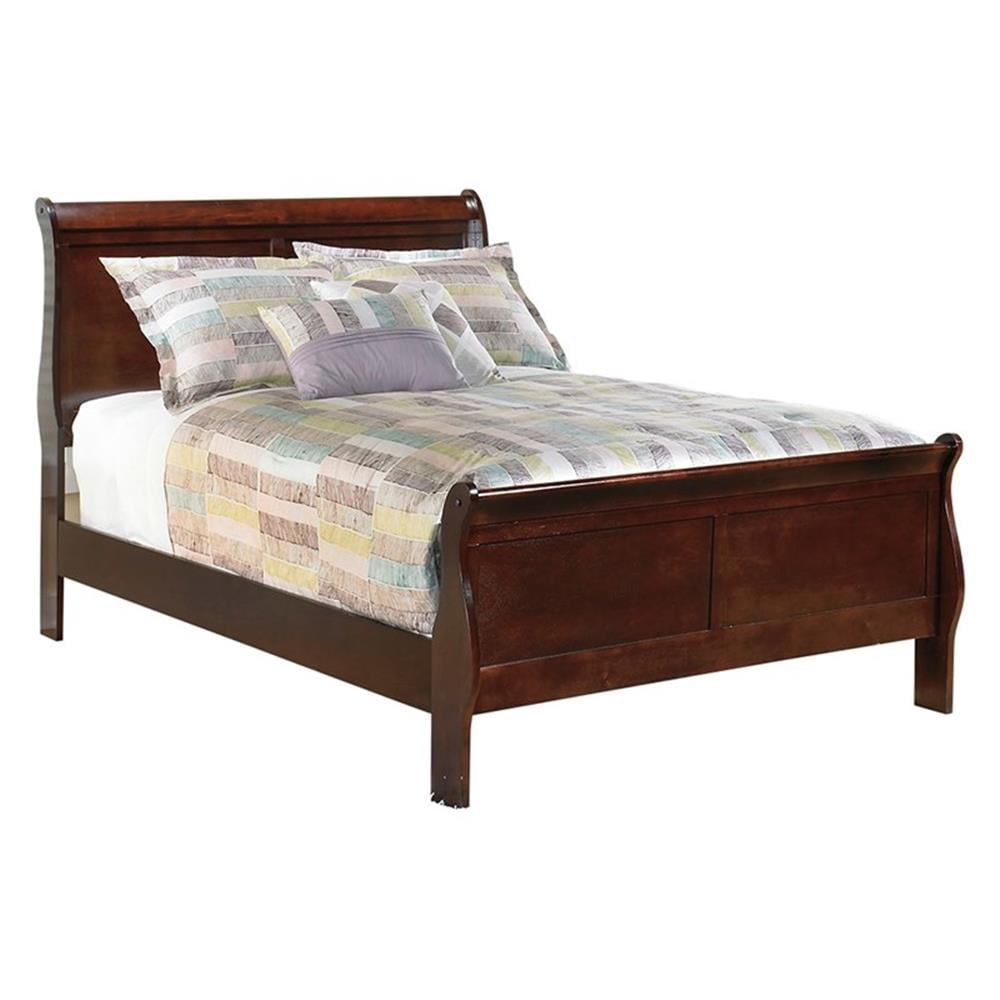 Full Dark Brown Wood Sleigh Bed with Headboard