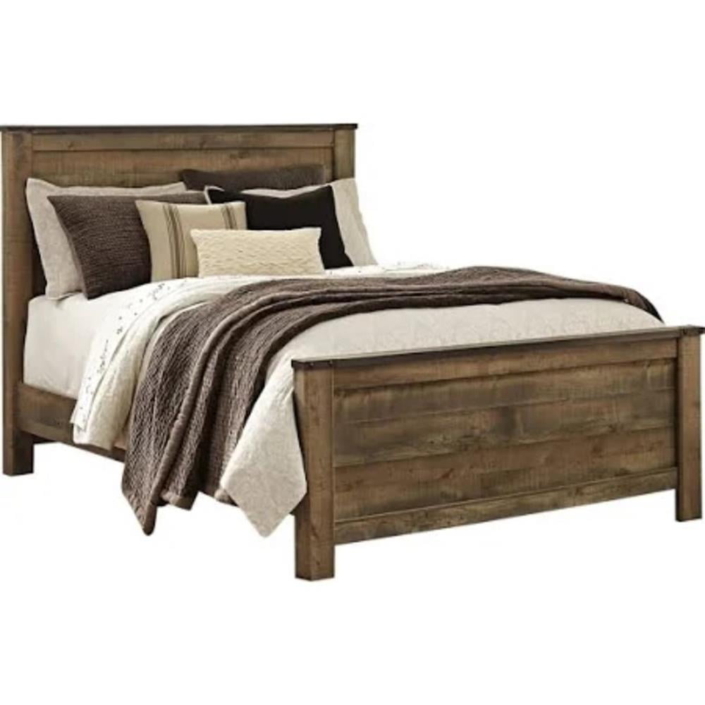 Rustic Brown Wood Queen Panel Bed with Headboard