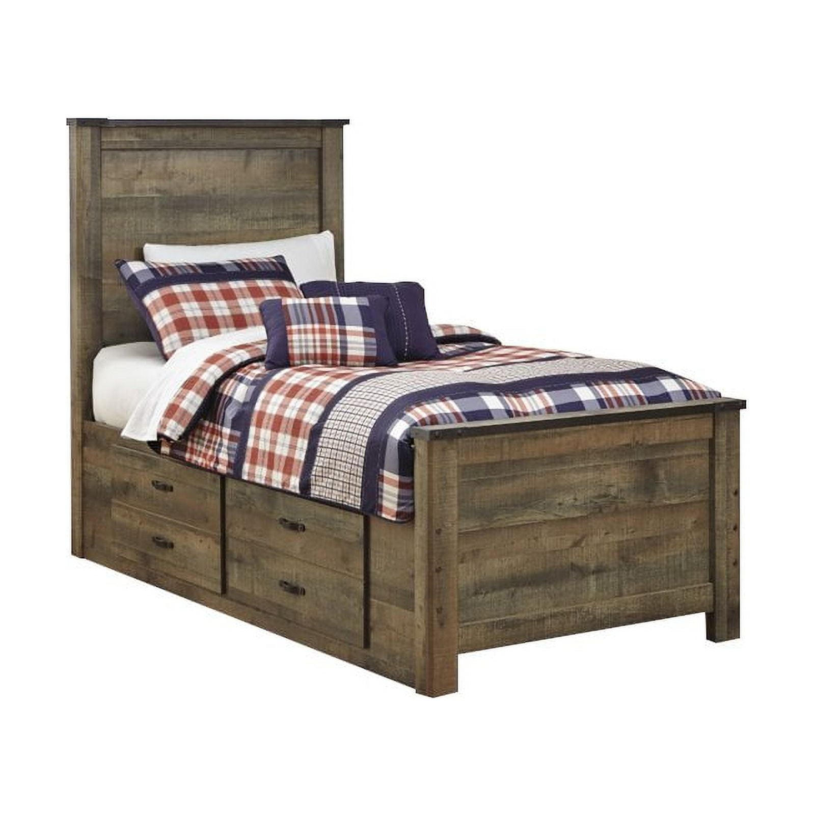 Ashley Furniture Trinell Twin Panel Bed with Underbed Storage in Brown