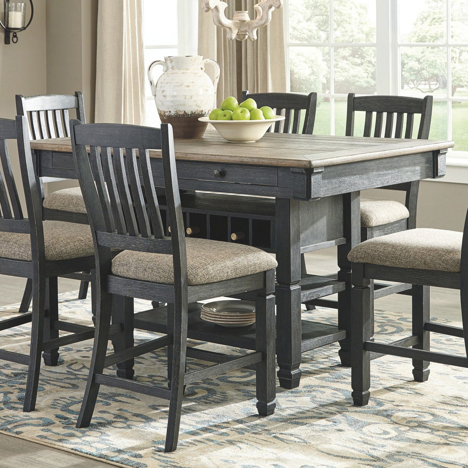 Tyler Creek Counter Height Dining Table with Wine Cubbies and Drawers