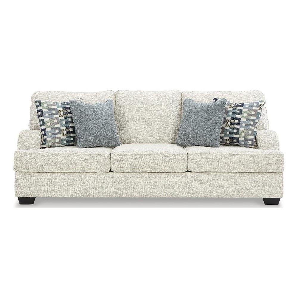 Beige Chenille Upholstered Stationary Sofa with Track Arms