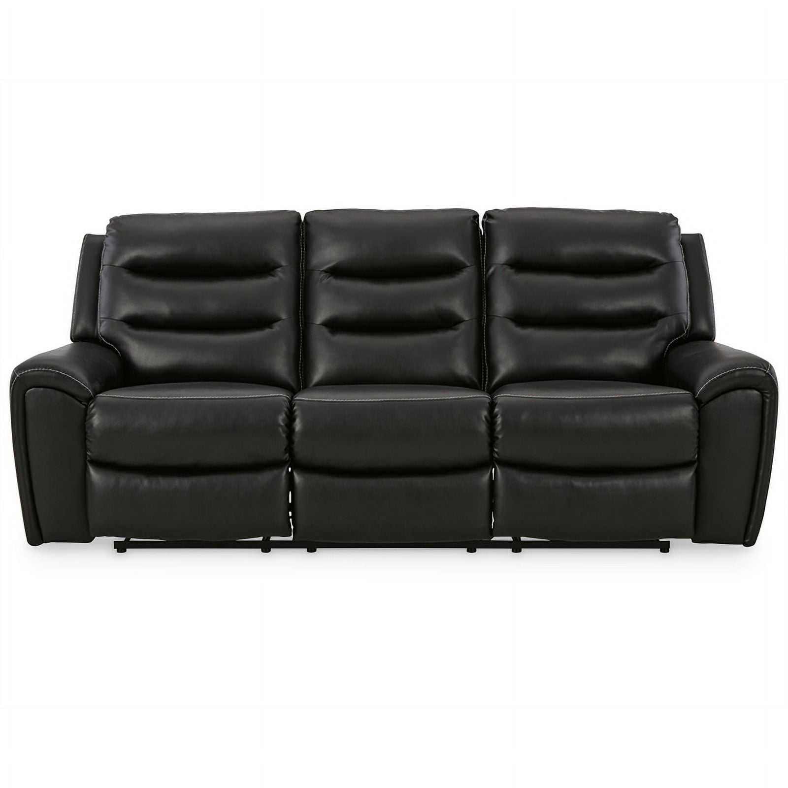 Black Faux Leather Power Reclining Sofa with Adjustable Headrests