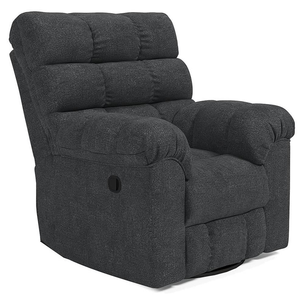Marine Blue Fabric Swivel Rocker Recliner with Metal Base