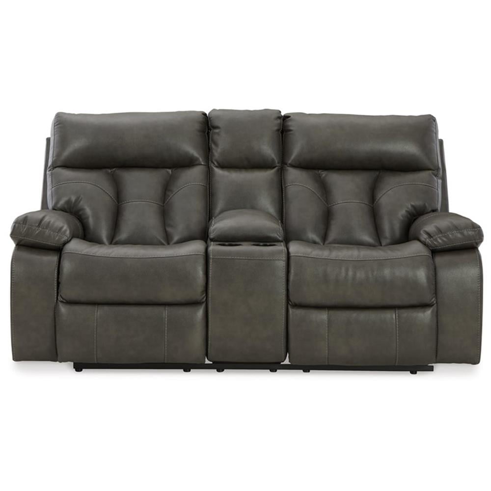 Gray Faux Leather Tufted Reclining Loveseat with Storage