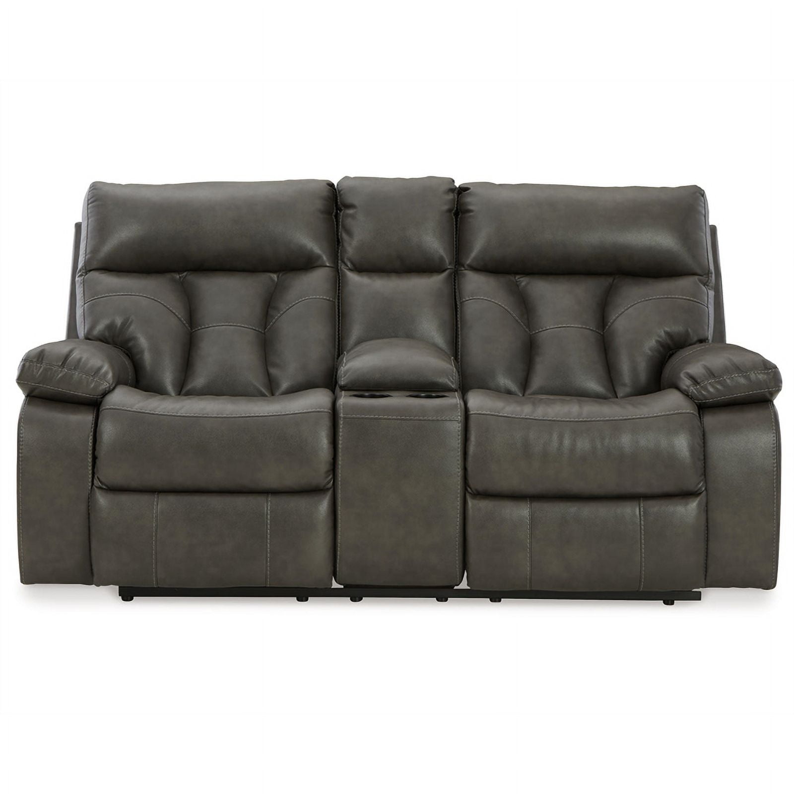 Gray Faux Leather Tufted Reclining Loveseat with Storage
