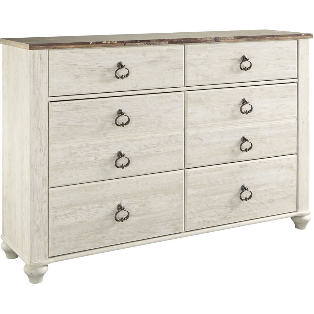 Coastal Retreat Whitewashed 6-Drawer Dresser with Plank-Style Top