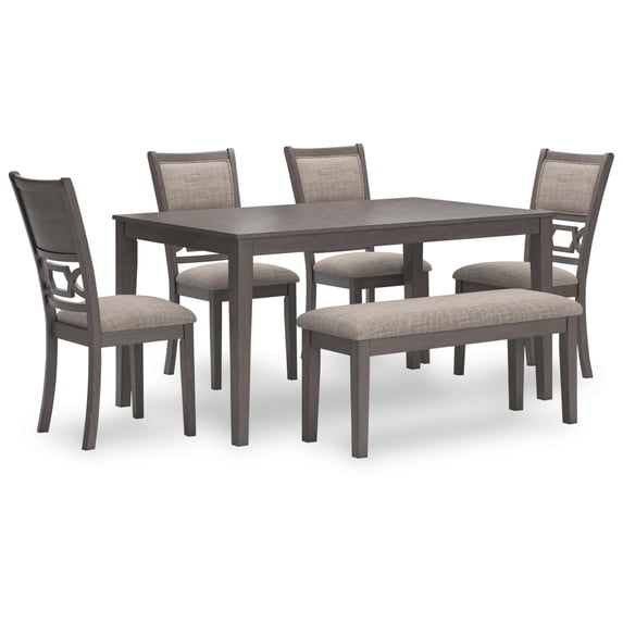 Ashley Furniture Wrenning Gray Dining Table and 4 Chairs and Bench - Set of 6