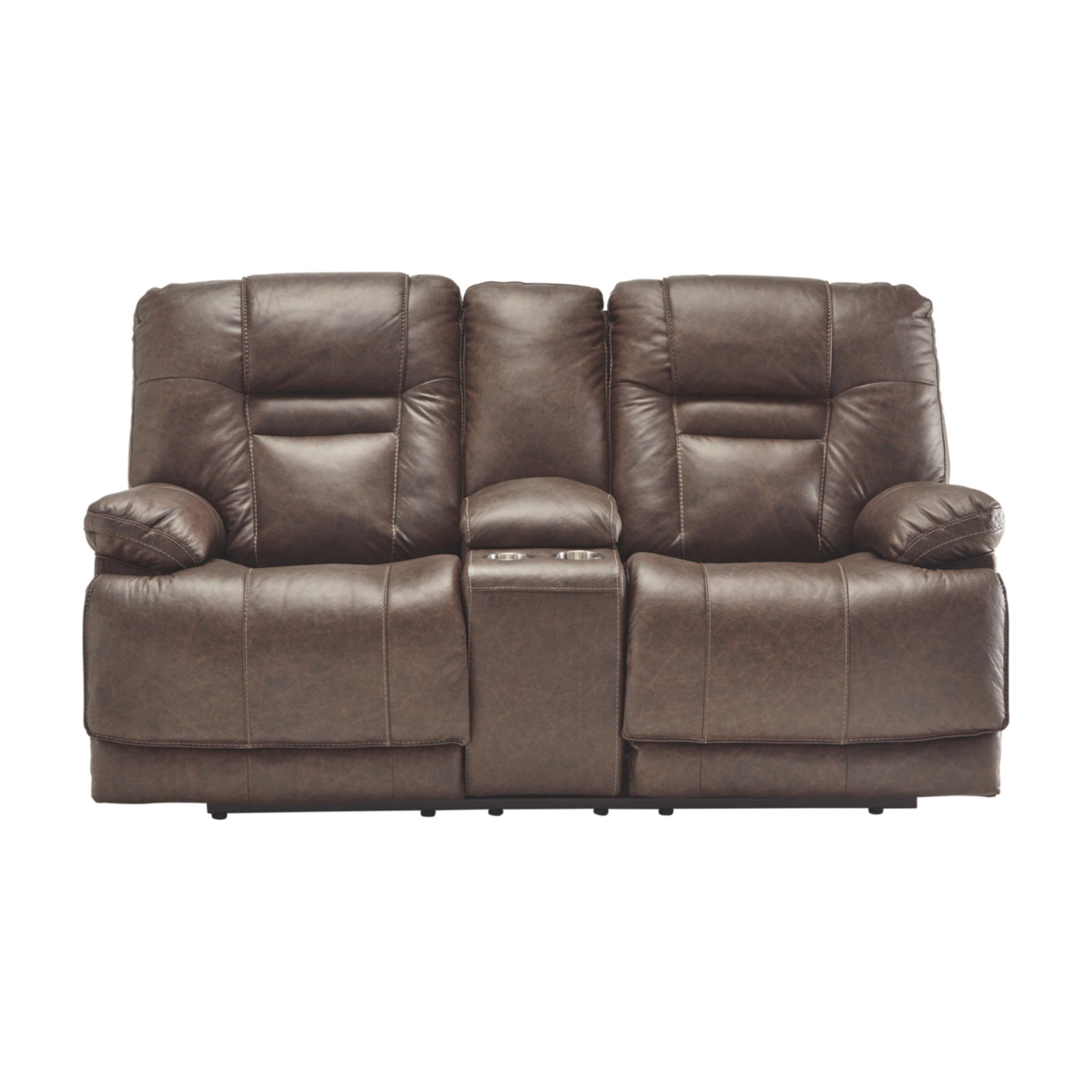 Ashley Furniture Wurstrow Leather Power Reclining Loveseat in Umber