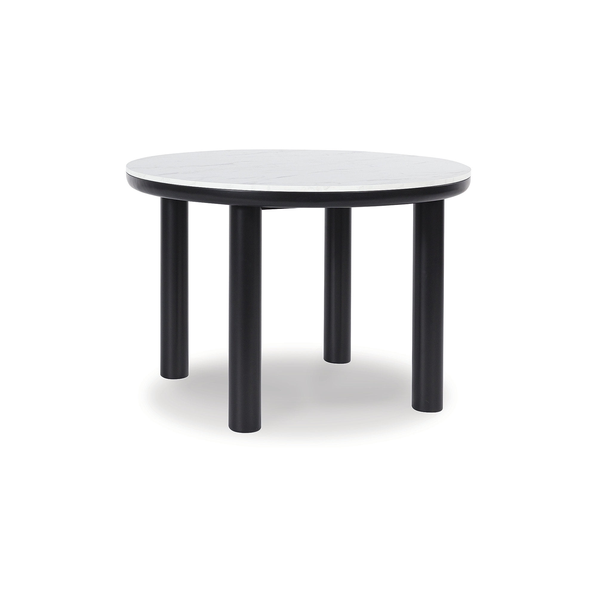 45 Inch Round White Marble Top Dining Table with Black Wood Legs