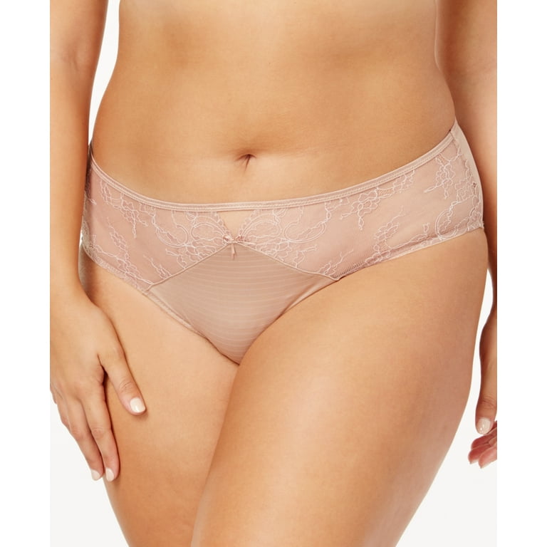Ashley Graham Lingerie Womens Plus Size Front-Keyhole Lace Panty  (Cappucino, 1X) 