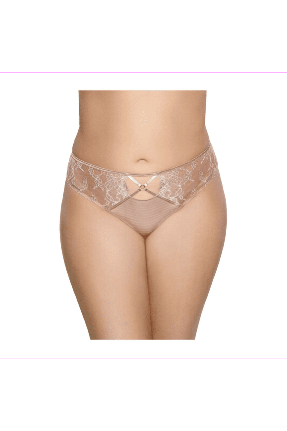 Women's Plus Size Crisscross Keyhole Lace Thong Panty 1x/Beige