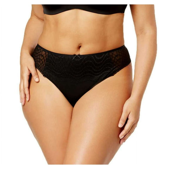 Ashley Graham Women's Plus Size Lace Trim Thong, Black, X