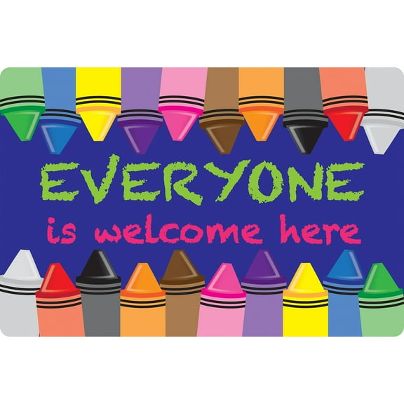 Smart Poly Welcome Mat with Slip Resistant Backing, 15.5" x 23.5", Crayons, Everyone is Welcome Here