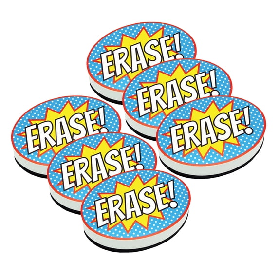 Ashley Productions Magnetic Whiteboard Eraser, Superhero Erase!, Pack of 6
