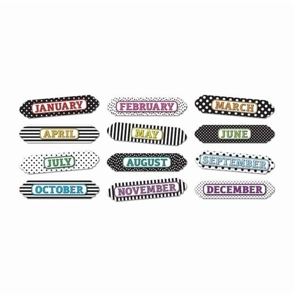 Ashley Productions ASH19026 Magnetic Months & Year Die-Cut Border, Black & White