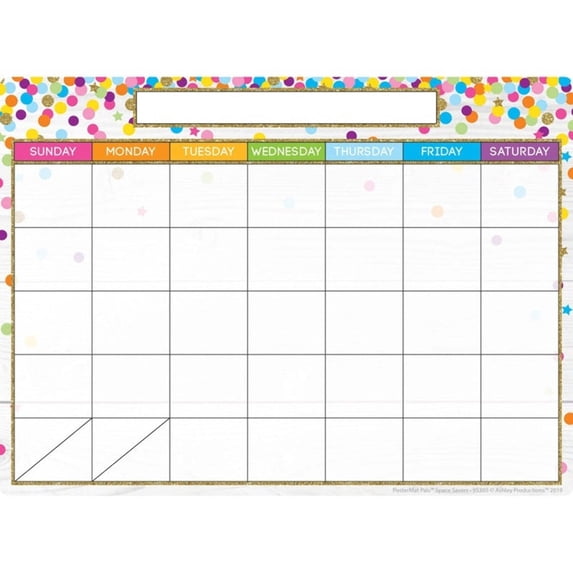 Ashley Smart Poly Dry Erase Chart Calendar Confetti Style 13" X 9.5" (ASH95305)