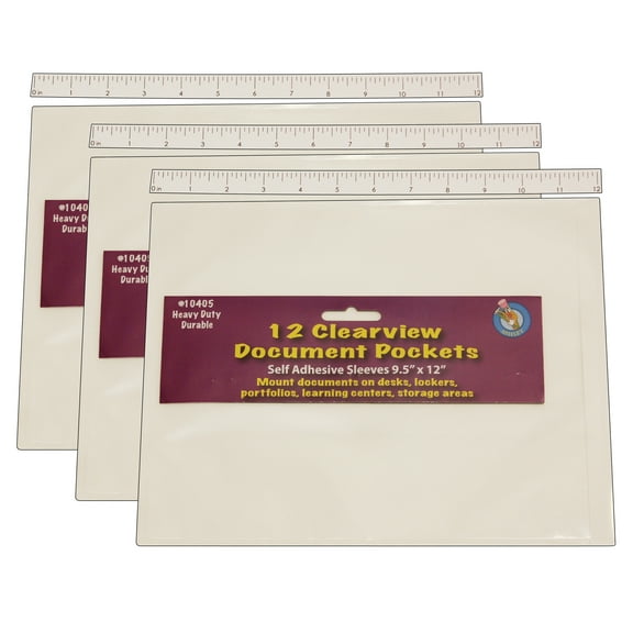 Ashley Productions Clear View Self-Adhesive Document Pocket 9" x 12", 12 Per Pack, 3 Packs
