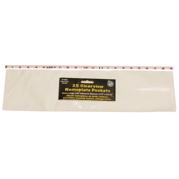Ashley Productions Clear View Self-Adhesive Extra Large Name Plate Pocket 5.75" x 21", Pack of 25