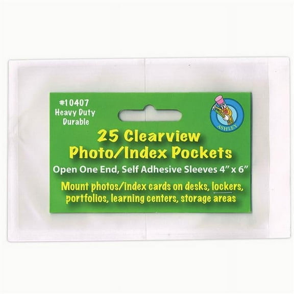 Ashley Productions Clear View Self-Adhesive Photo/Index Card Pocket 4" x 6", 25 Per Pack, 5 Packs