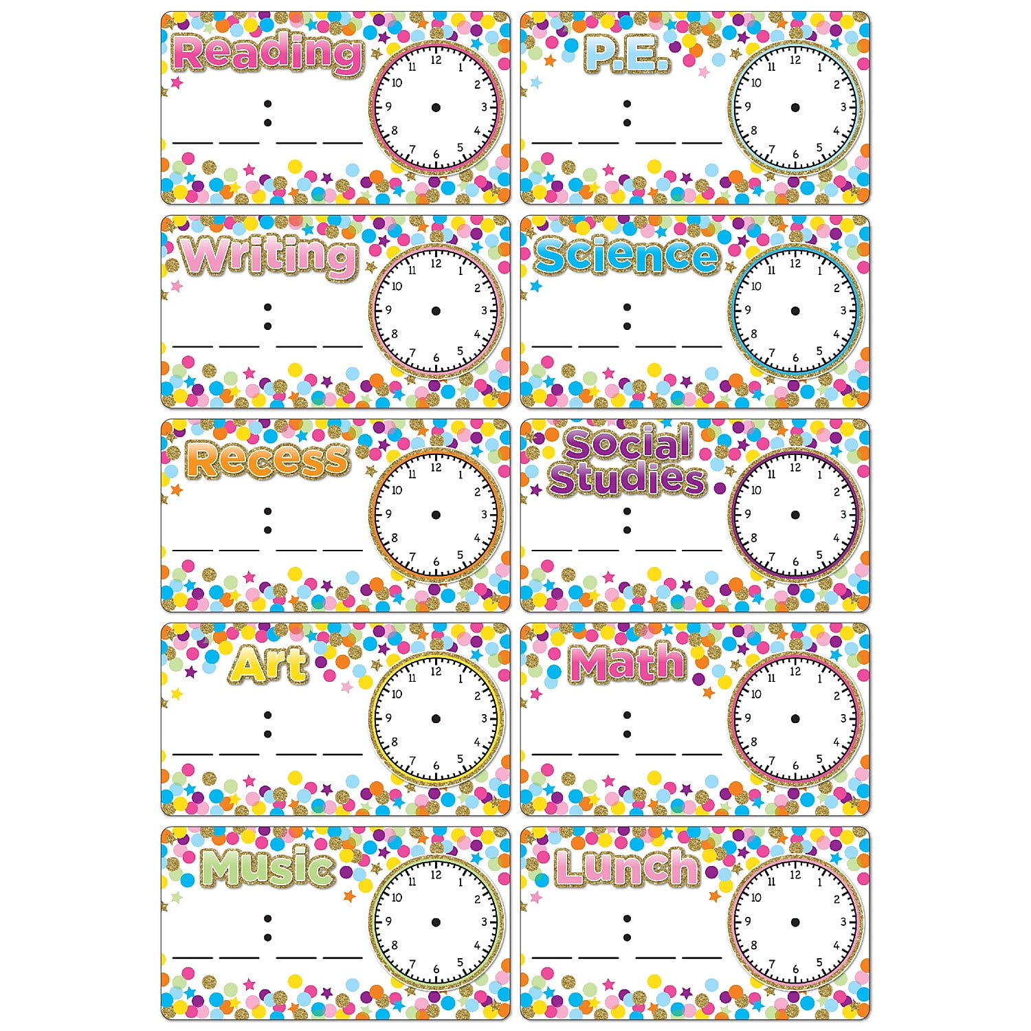 Colorful Confetti Magnetic Schedule Cards for Classroom Use
