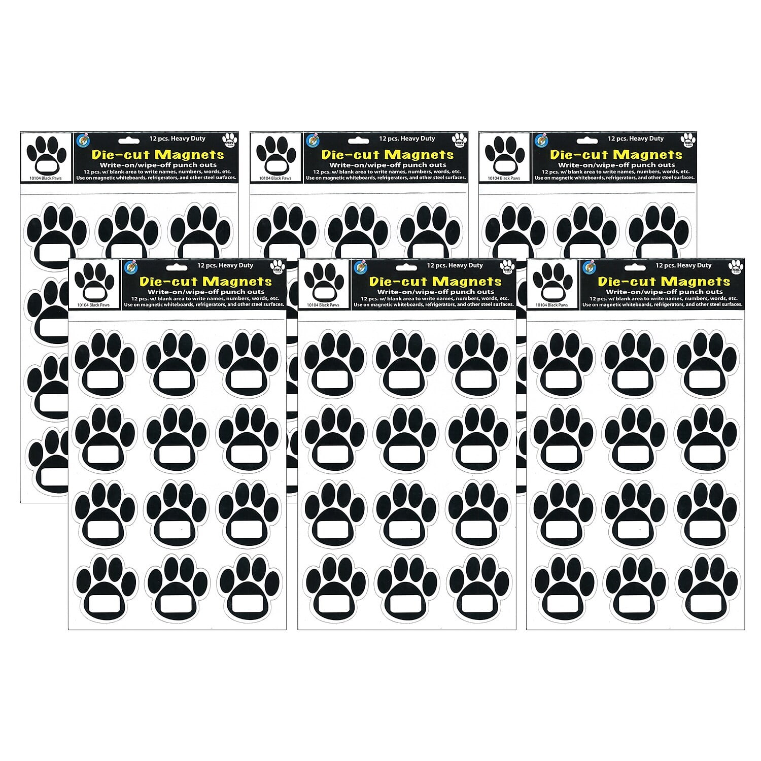 Black and White Assorted Material Paw Print Magnets, Set of 72