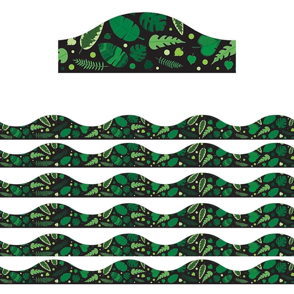 Ashley Productions Magnetic Scallop Border, Greenery on Black, 12 Feet Per Pack, 6 Packs