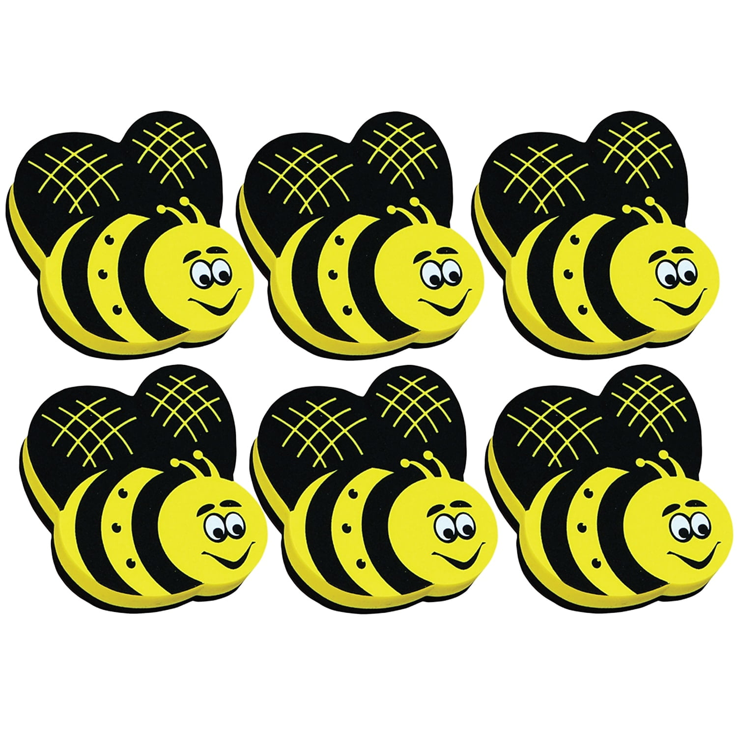 Yellow Bee Magnetic Whiteboard Erasers Pack of 6