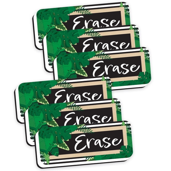Ashley Productions Magnetic Whiteboard Eraser, Boho Style Leaves with Border, 2" x 5", Pack of 6