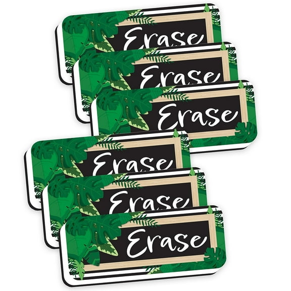 Ashley Productions Magnetic Whiteboard Eraser, Boho Style Leaves with Border, 2" x 5", Pack of 6