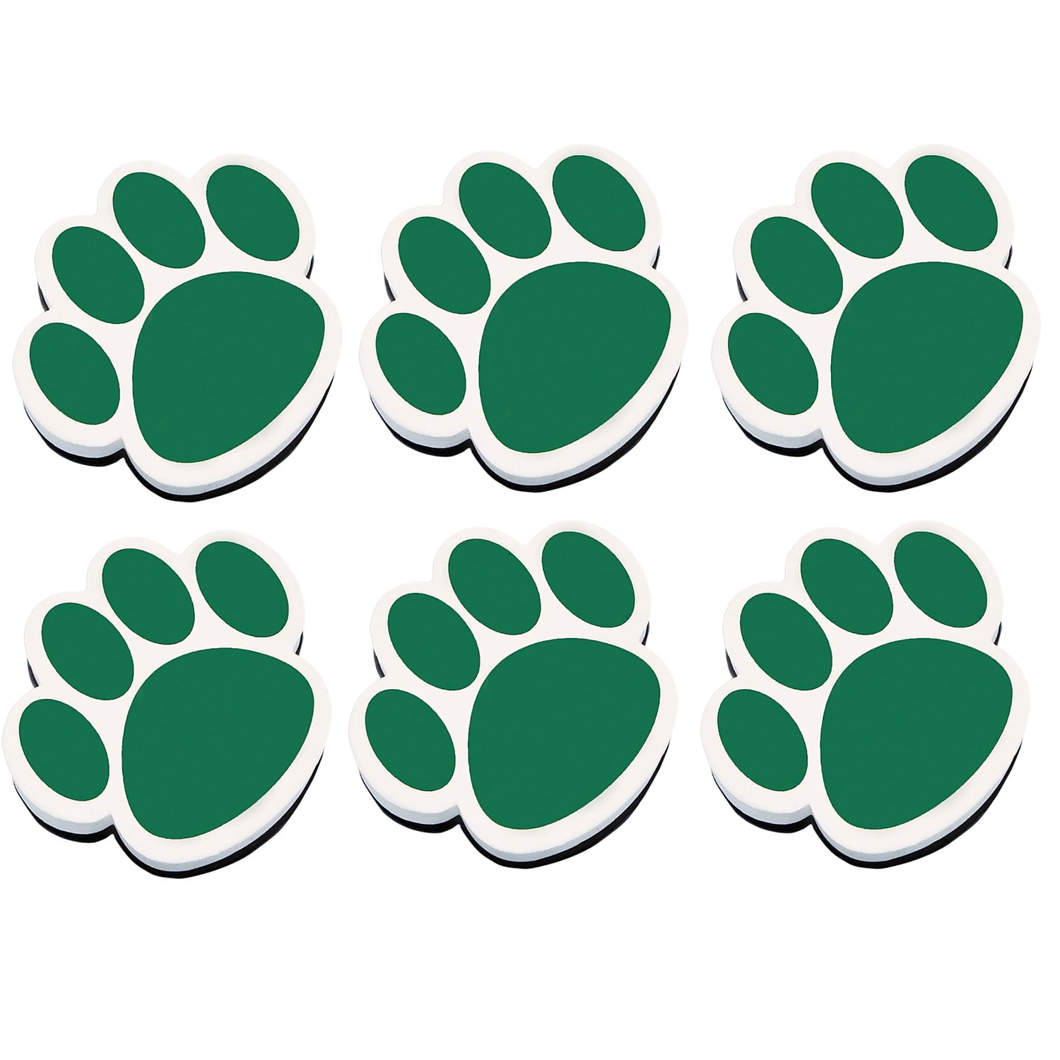 Green Paw Magnetic Whiteboard Erasers, Pack of 6