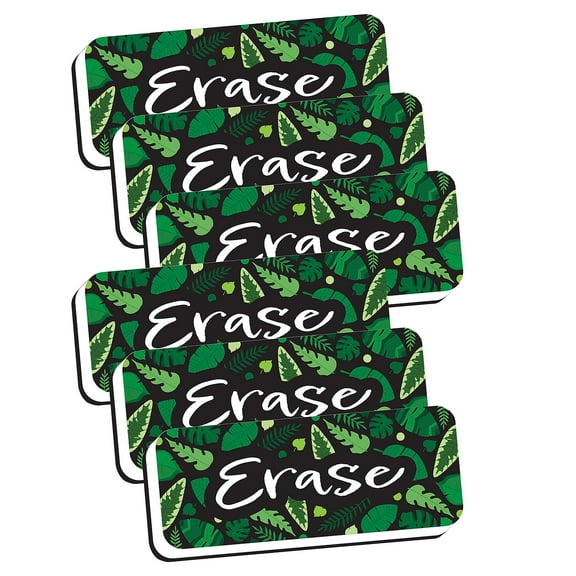 Ashley Productions Magnetic Whiteboard Eraser, Greenery with Erase, 2" x 5", Pack of 6
