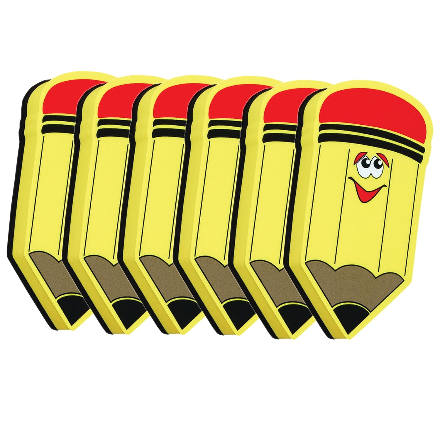 Yellow and Red Magnetic Pencil-Shaped Whiteboard Erasers, Pack of 6