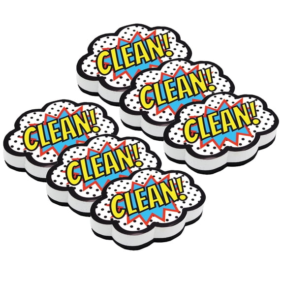 Ashley Productions Magnetic Whiteboard Eraser, Superhero Clean!, Pack of 6