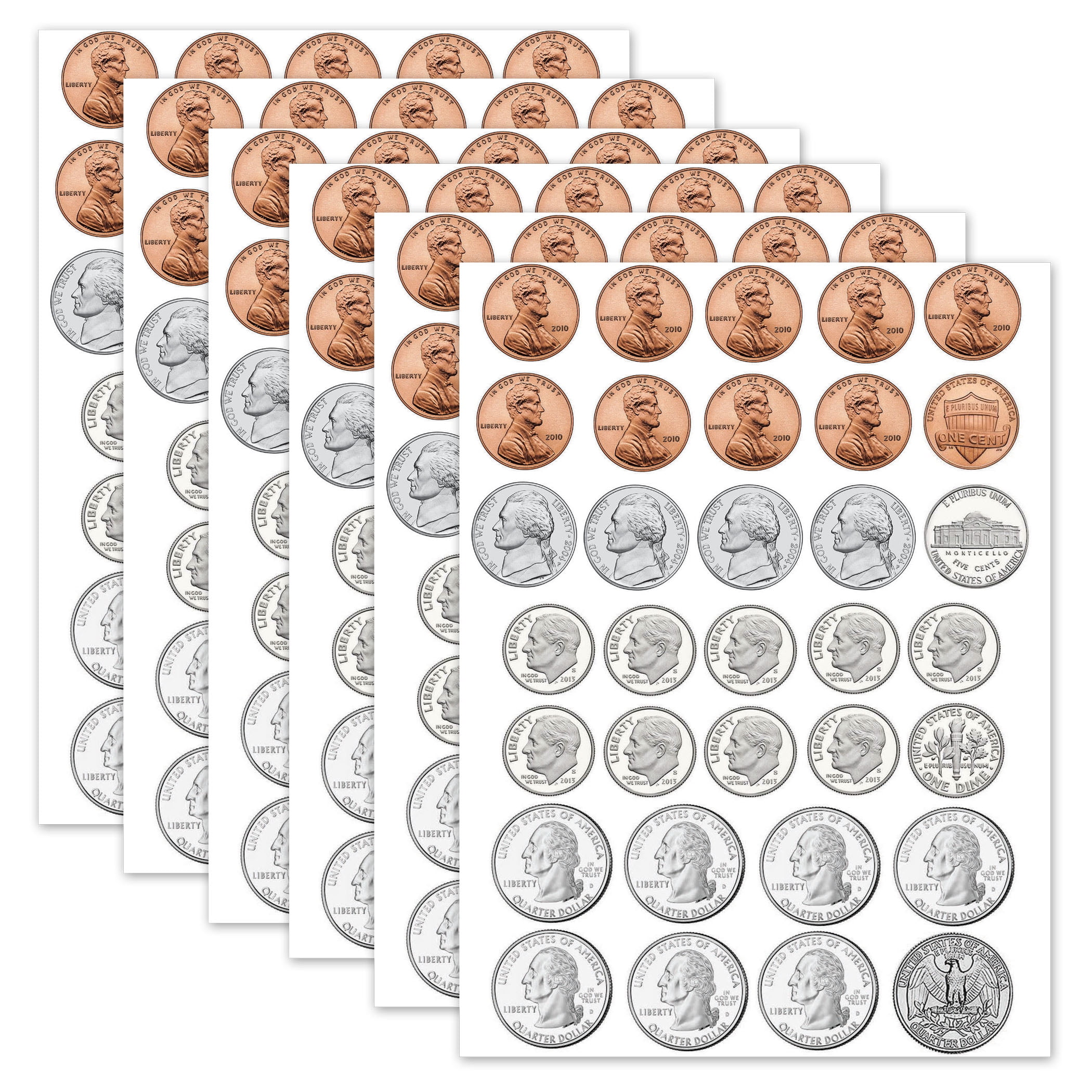 Ashley Productions Math Die-Cut Magnets, U.S. Coins, 33 Per Pack, 6 Packs